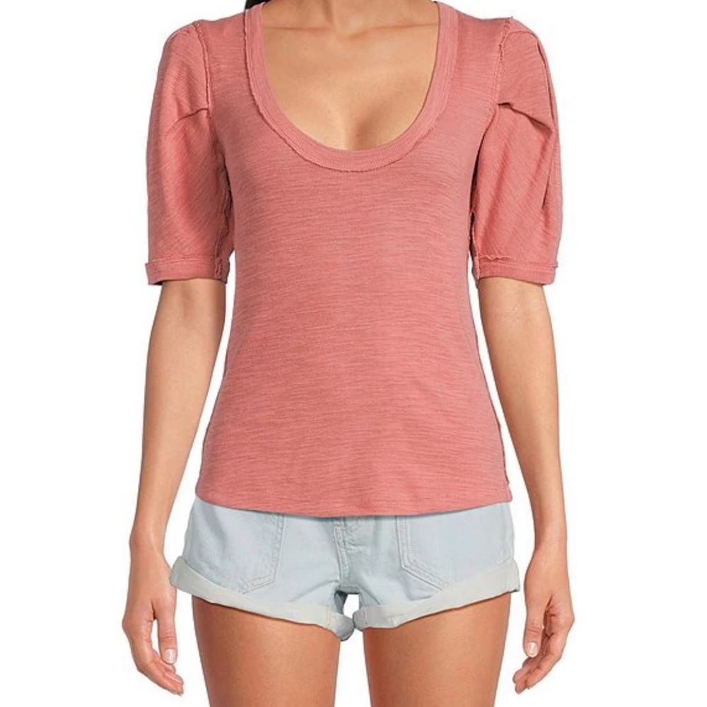 NWT We The Free Papaya Scoop Neck Knit Top Small Boho Rush Coquette Elevated Tee